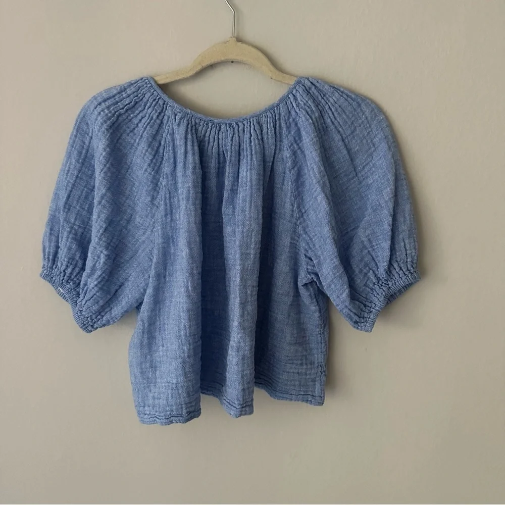 J.Crew Swingy puff-sleeve top in cotton-linen blend gauze Small
